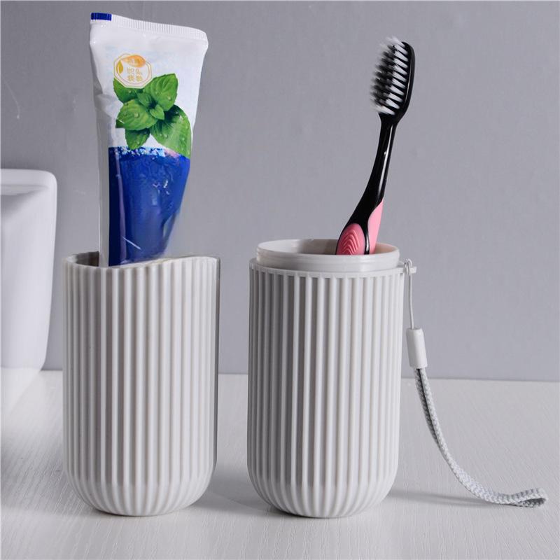 

Дорожня футляр для зубної щітки з вертикальною смугою Портативна чашка для полоскання ротової порожнини Чашка для чищення чашки Чашка для миття зубів Контейнер для зубної пасти сірий