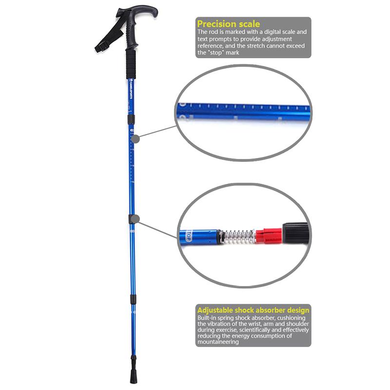 4-Section Outdoor Walking Stick Portable Telescopic Trekking Pole Anti Skid Aluminium Alloy Cane Elderly Camping Climbing Stick