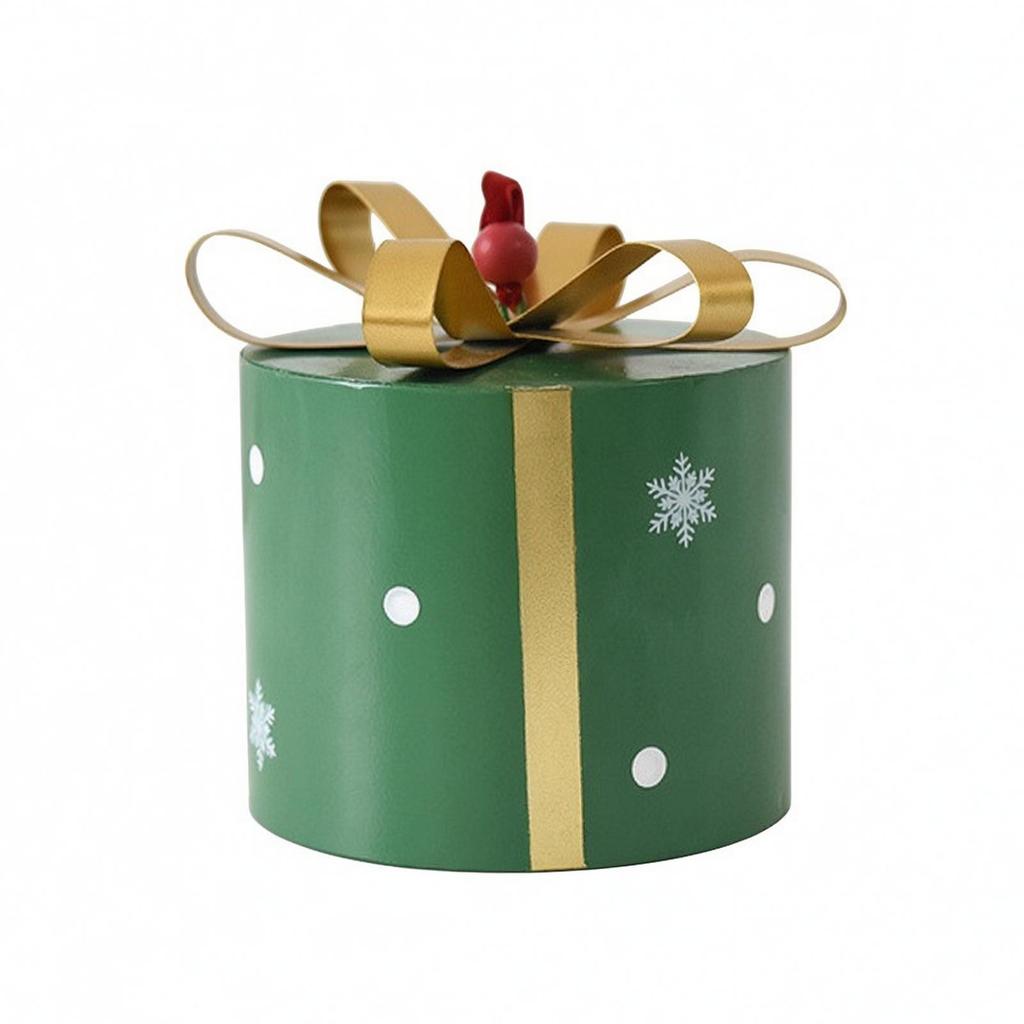 Iron Decorative Gift Box MetalFinish with Gilded Tie Bow Festive Round Metal