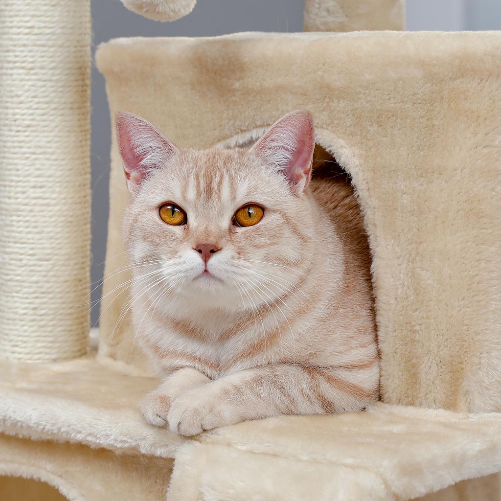 Modern Cat Tree Cat Tower Tea Table, Comfortable Apartment, Top Grade Bass And Swing Ball Beige, Tea Table Furniture