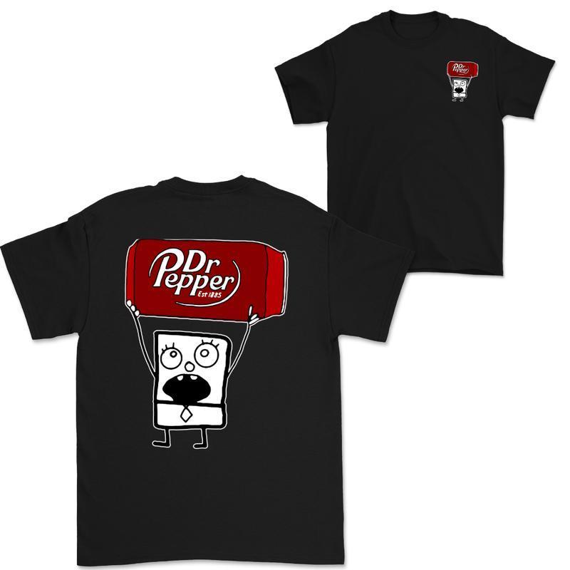 Dr Pepper Doodlebob Tshirt Doodlebob Shirt Dr Pepper Shirt Double Sided Graphic Printed Unisex Classic Cotton Tshirts Fashion