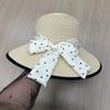 New polka dot bow big brim straw hat women's summer vacation temperament elegant bucket hat sun hat breathable sun hat