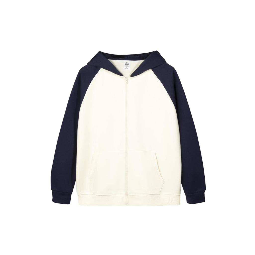 320g Unisex Youthful Trendy Loose Color Block Zipper Raglan Hoodie Cardigan