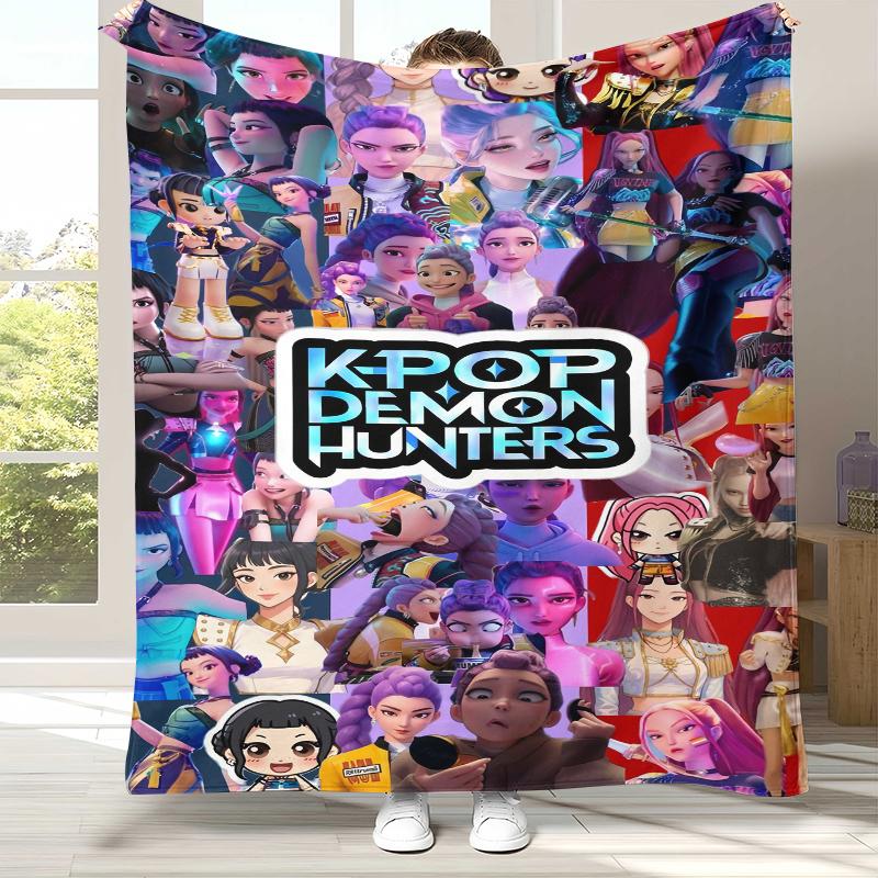 

K-Pop Demon Hunters Golden Saja Boys Flannel Blanket,Ultra Soft Warm Plush Throw for Home Bedroom Bed Sofa Cover Office picnic 75x90cm