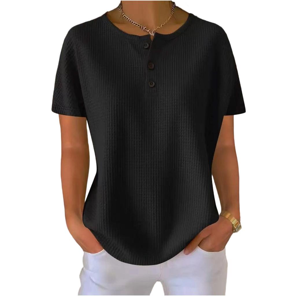 New Fashionable Knit Short-Sleeved Round Neck Pullover Loose T-shirt Top