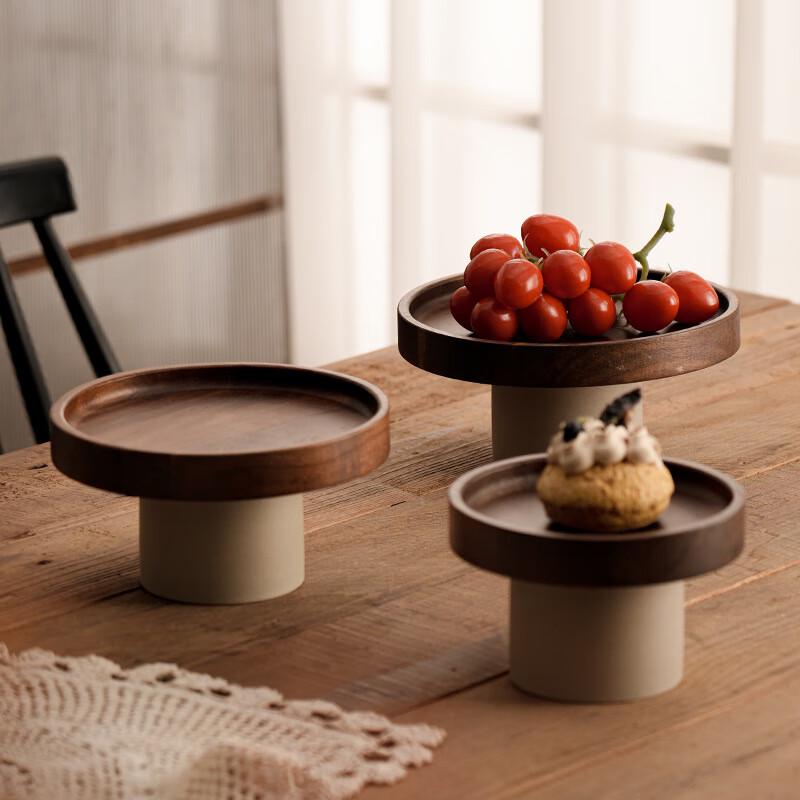 Ru Han Vintage Acacia Wood & Ceramic Serving Plate