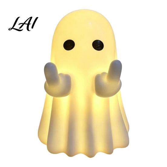 Decorative Ghosts for Fireplace LED Middle Finger Ghost Halloween Night Light Cute Spooky Haunted House Display Props Statue Desktop Home Office