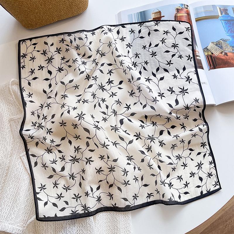 Mulberry silk small square scarf silk cotton silk scarf summer thin sunscreen silk cotton headscarf women s flower vine silk cotton silk scarf 53cm