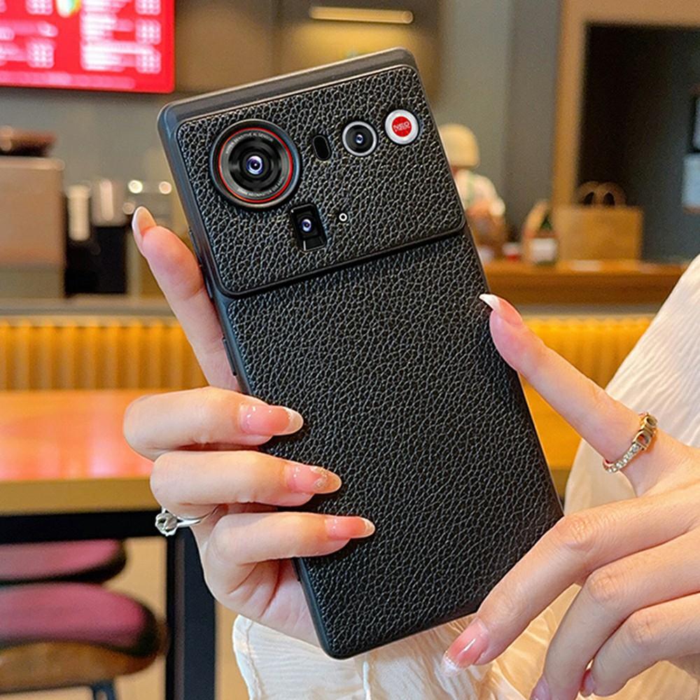 For ZTE Nubia Z80 Ultra 5G Case Litchi Texture Leather Coated TPU + PC Phone Cover with Black Edge