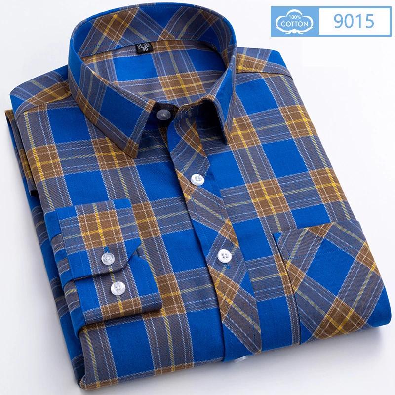 New Plaid Long Sleeve Dress Shirts For Man Cotton Classic Checked England Style Turn Down Collar M-8XL Men's Clothes Shirt Soft