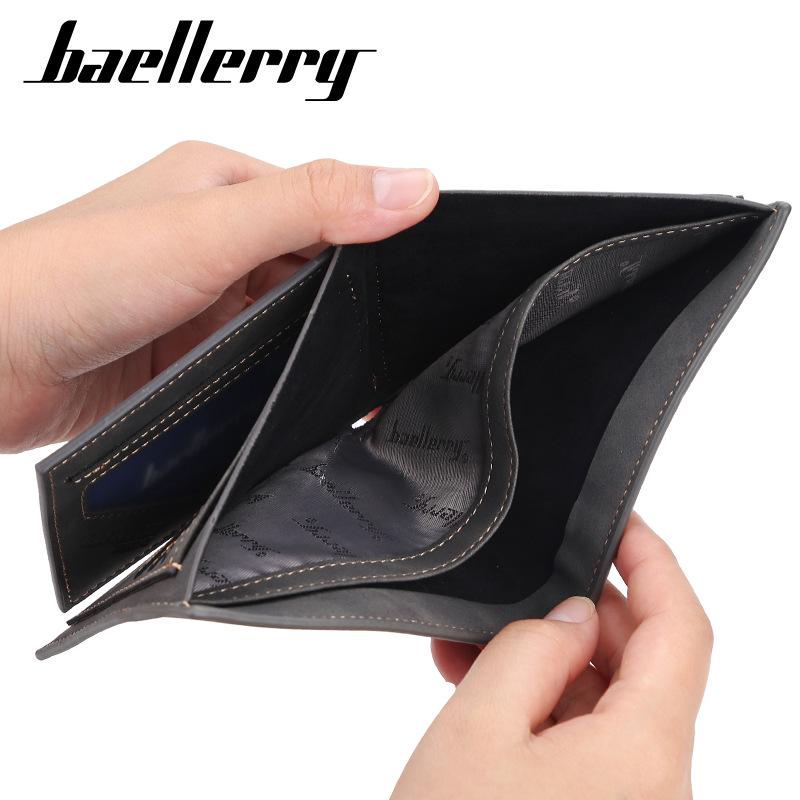 Baellerry Men Short Wallet Vintage Brand Design PU Leather Business Bifold Wallets Classic Coin Purse