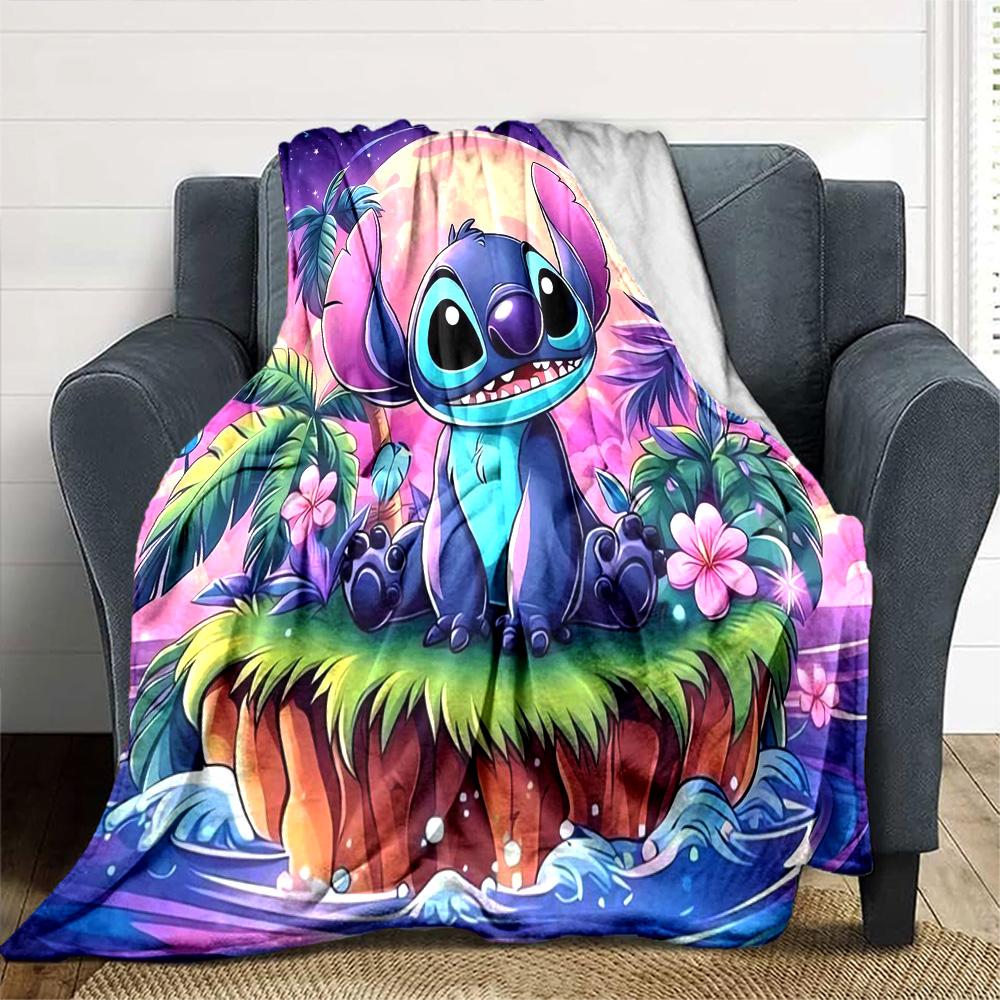 Stitch Moon Island Flannel Blanket Super Soft Warm Cozy Blanket for Sofa Bed Office Travel All‑Season Home Decor Gift