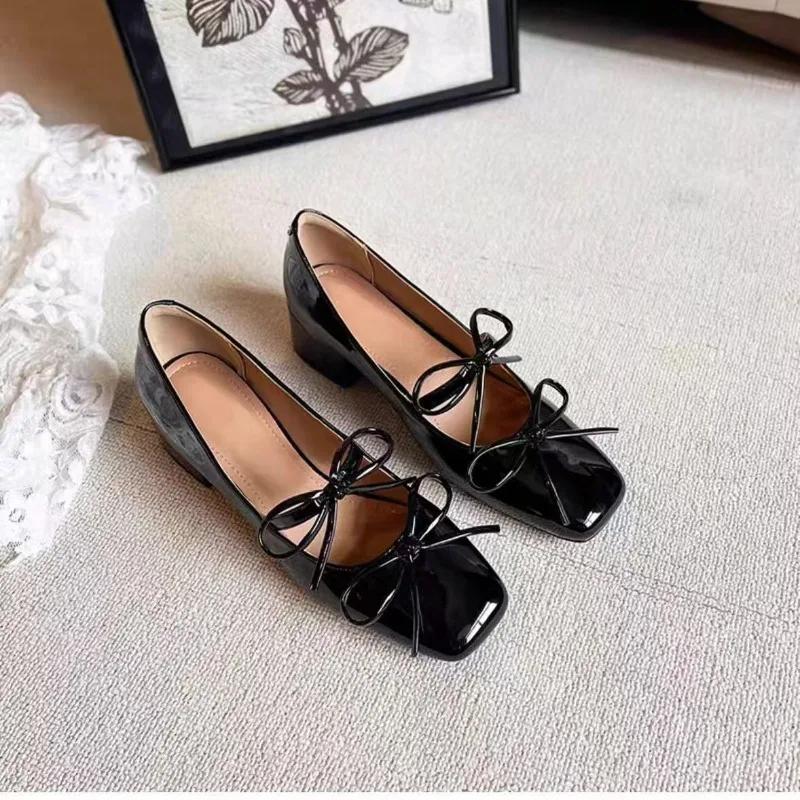 

Летние туфли-лодочки 2024 Женские роскошные туфли на высоком каблуке для женщин Туфли на толстом каблуке Босоножки с квадратным носком Женские туфли на высоком каблуке Повседневная обувь 35 чёрный