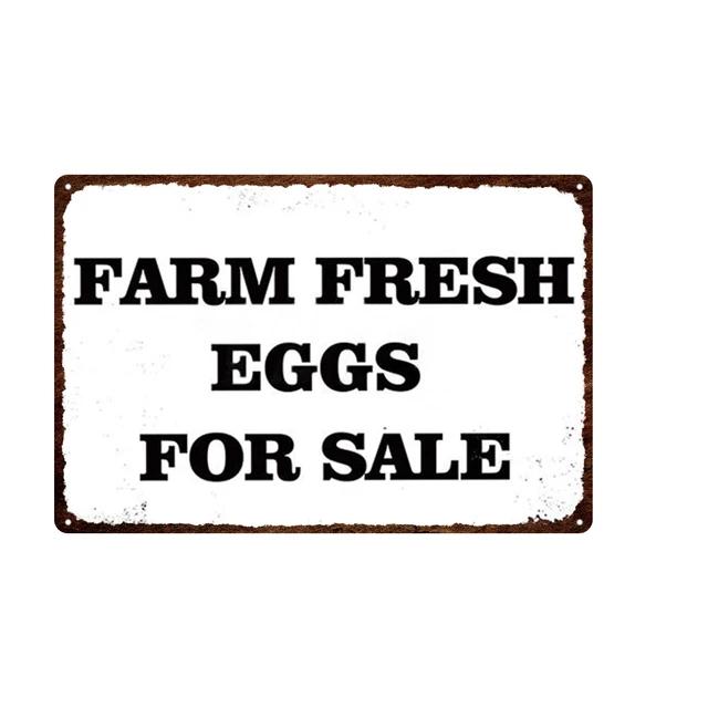 Vintage Farm Fresh Eggs Tin Sign  Rustic Chicken  Horse Metal Plate Poster for Farmhouse Kitchen Wall Decor