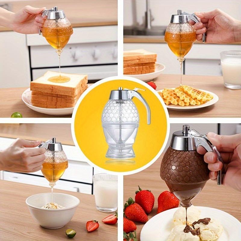 Honey Dispenser No Drip - 8oz Plastic Beehive Shape Syrup Dispenser with Stand - Leak-Proof Honey Jar Pot with Trigger for Easy Pouring