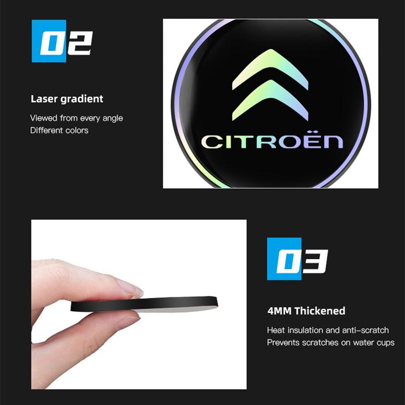 2Pcs Car Emblem Water Cup Pad Color Insulated Coasters Mat For Citroen C4 C3 C5 C5X e-C4 X C-Elysee Berlingo C1 C6 C2 C-Crosser