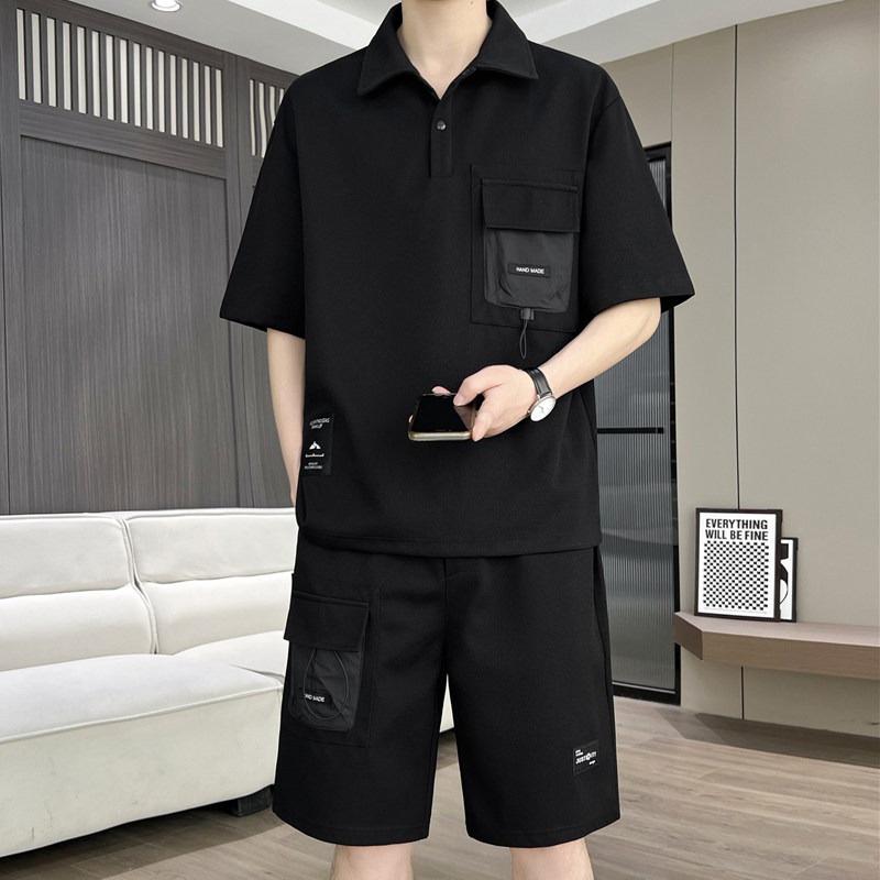 Men's Plus Size Chinese Style Polo Shirt & Versatile Summer Shorts Set - Casual & Trendy