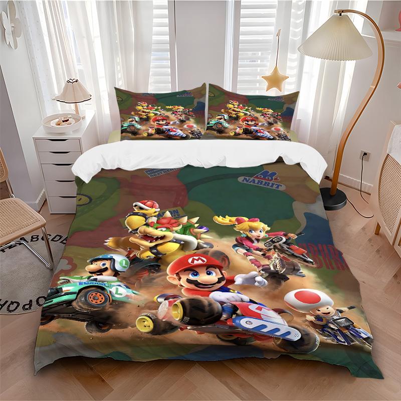 3pcs Mario Racing Game Duvet Cover Set, Includes 1 Duvet Cover and 1/2 Pillowcases (No Insert) yy251104236