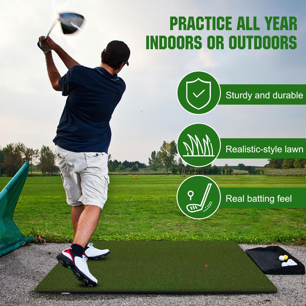 Universal Dual-Turf Golf Mat 5 X 5 FT Shock Absorption Golf Training Swing Mat for Indoor & Outdoor Golf Training Swing Chipping