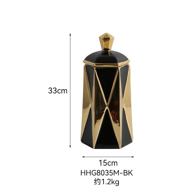 Geometric diamond shaped ceramic jar Black vase Jewelry storage jar Creative interior decorations Home decoration crafts