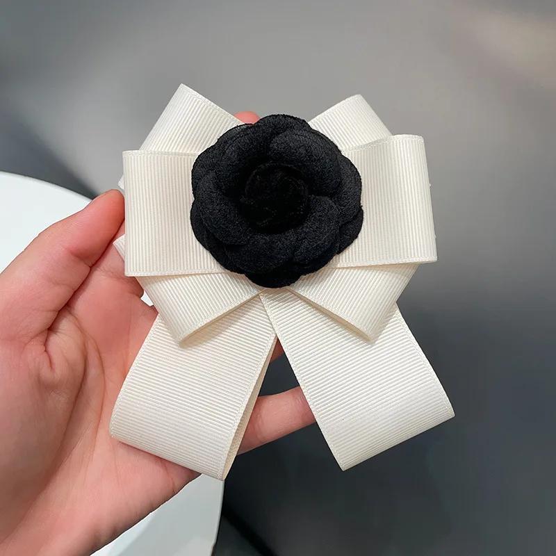 Korean Fashion Fabric Bow Tie Camellia Flower Brooch Shirt Sweater Collar Pins for Women Wedding Party Jewelry Accessories