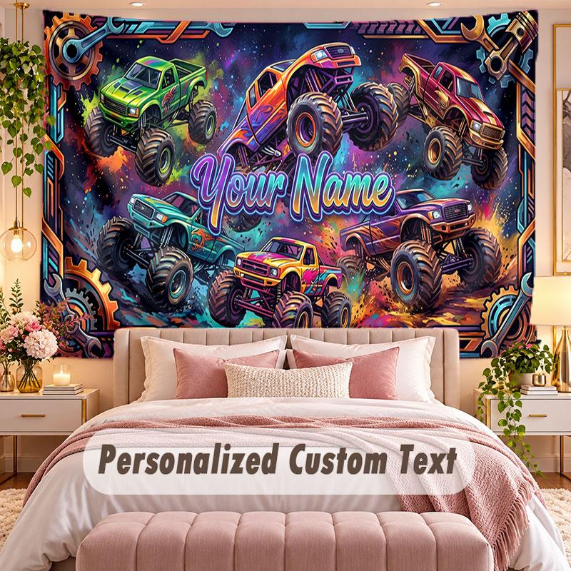 Camión (1) Tapiz de Pared Temático Personalizado Con Texto de Nombre Tapiz Colgante Personalizado Para Decoración de Dormitorio Sala de Estar