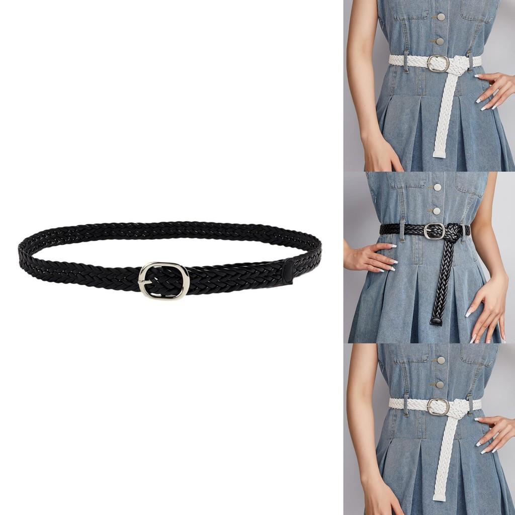 Punk Style Black Pu Woven Belt With Alloy Buckle For Streetwear And Casual Outfits