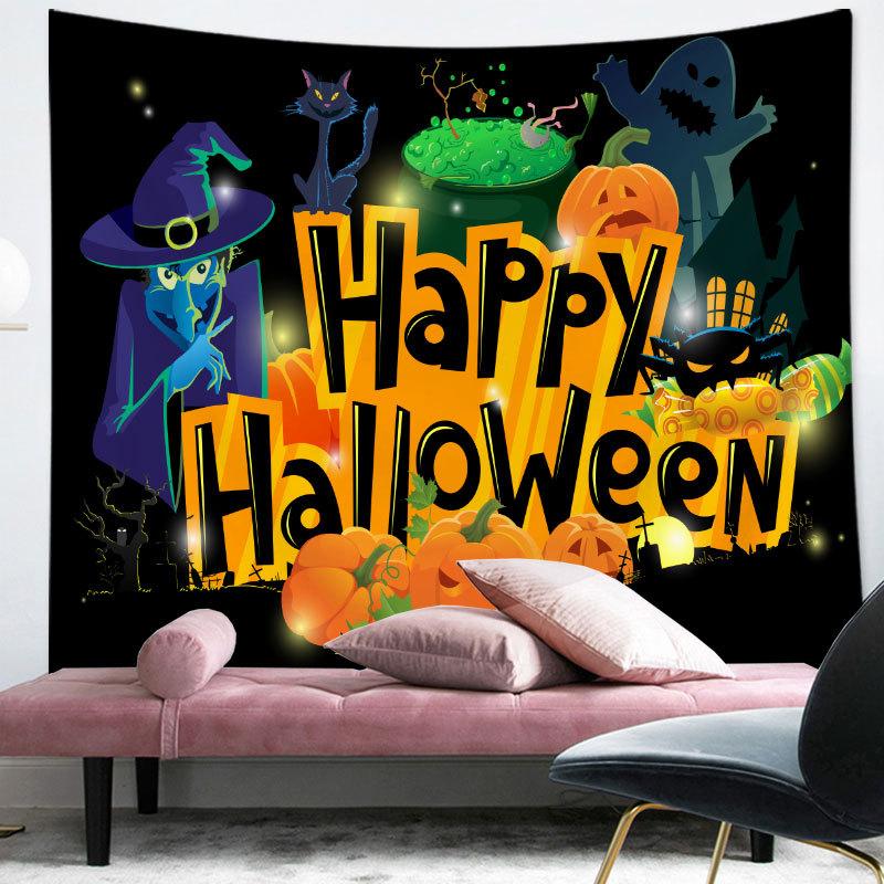 Happy Halloween Tapestry Cartoon Pumpkin Print Tapestry Home Living Room Bedroom Decor Wall Hanging For Boys Teen Festival Gift