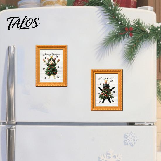 Holiday Kitchen Accessories Christmas Ghost/Dog/Cat Fridge Magnets, Retro Wooden Photo Frame Refrigerator Magnet, Strong Magnetic Creative Party
