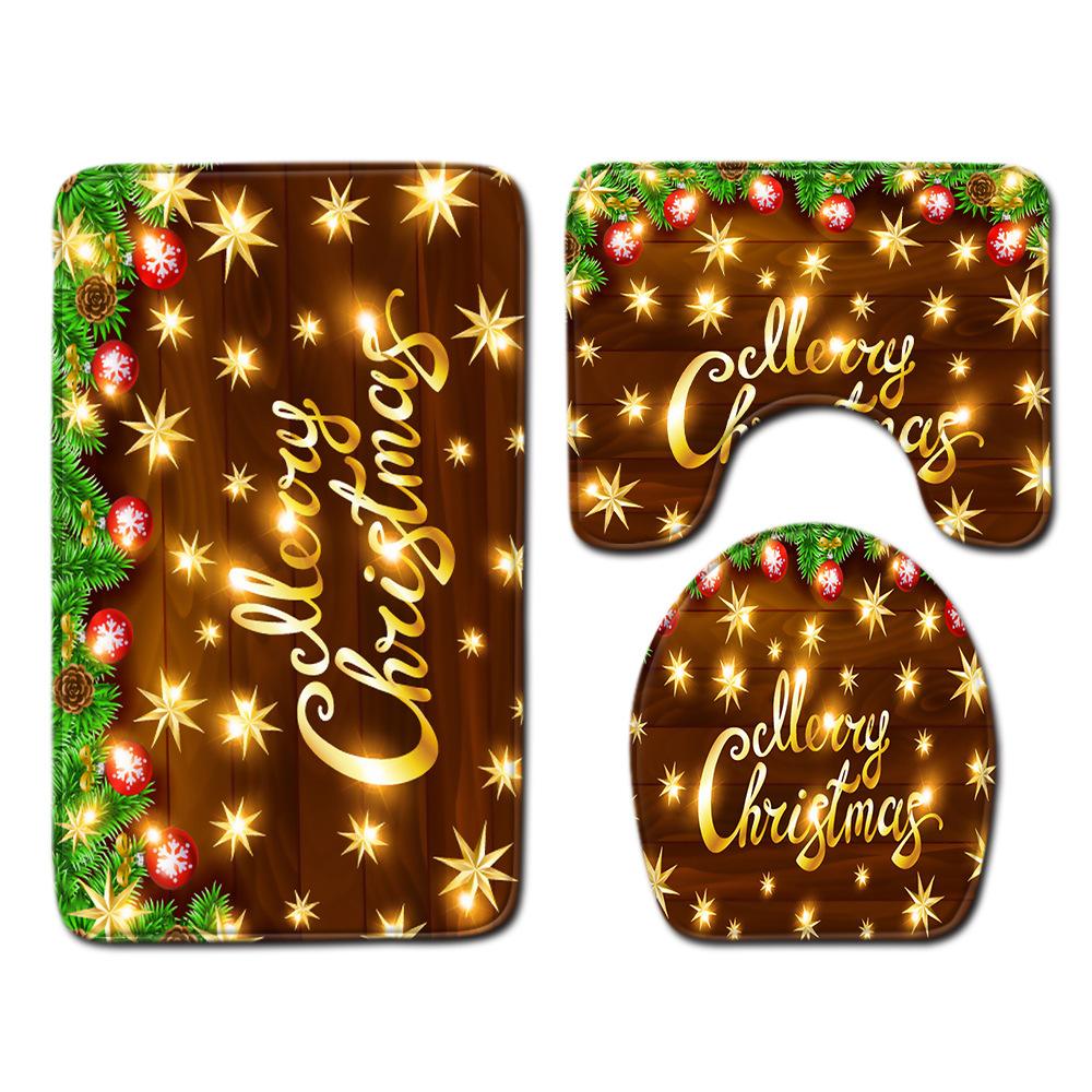 Christmas Household Bathroom Shower Curtain Four-Piece Bathroom Non-Slip Door Mat Bedroom Living Room Floor Mat Carpet