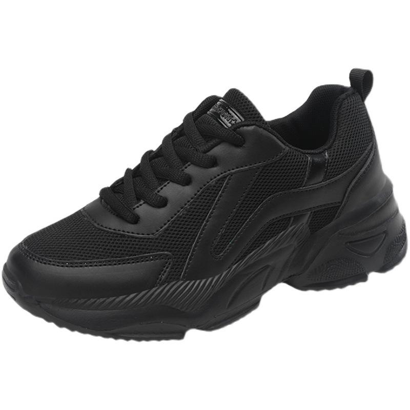 All black platform dad shoes breathable mesh sports casual shoes light soft sole non-slip comfortable shoes