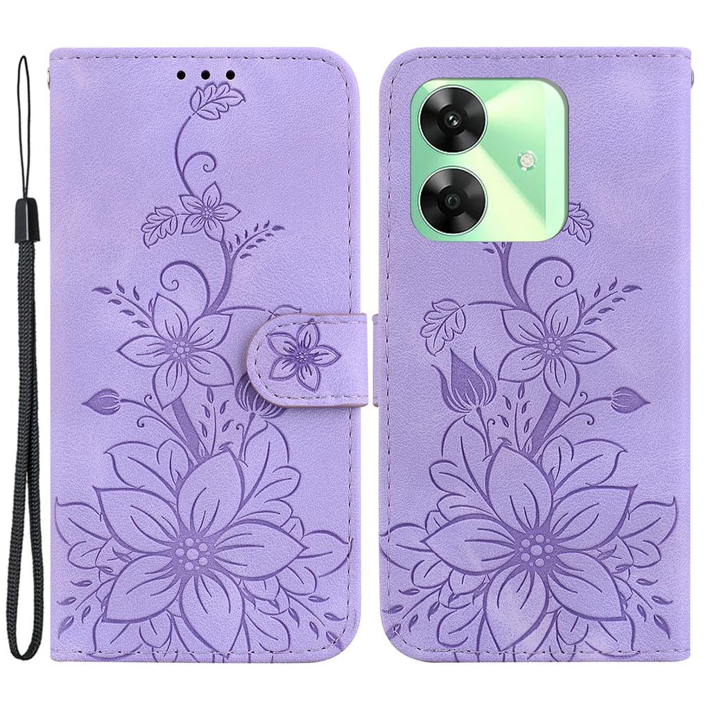 For Realme Note 60x 4G/C63 4G/C61 4G/Narzo N63 4G Stand Case Lily Flower Imprint Leather Phone Cover