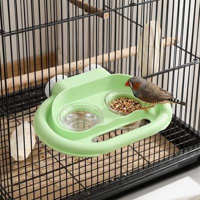 Splash-Proof Parrot Feeder Stain-Resistant Removable Bird Water Food Bowl Non-Tip Hanging Bird Double-Compartment Bowl