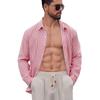 Men's Casual Long Sleeve Button Down Shirt, Lightweight Breathable Striped, for Vacation and Daily Wear