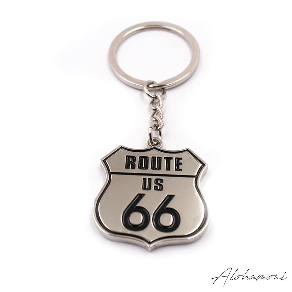 [ALOHAMONI] Metal Route 66 Vintage American Keychain Key Ring ROUTE66 Old American Highway Road