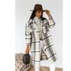 Autumn and Winter New Women's Clothing Long-sleeved Plaid Printing Medium and Long Woolen Jacket Women's Trend