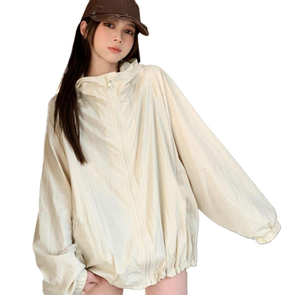 Women's Casual Sporty Long Sleeve Jacket - Spring Versatile Hooded Sun Protection Coat