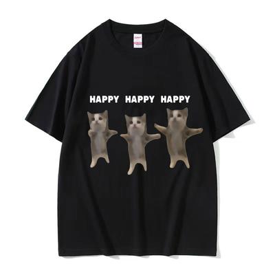 Lustiges süßes T-Shirt mit Katzen-Meme-Grafik „Dance Happy Cat Tosp“ – Unisex-Mode-T-Shirt für den Sommer für Paare, lässig, 100 % Baumwolle, übergroße T-Shirts