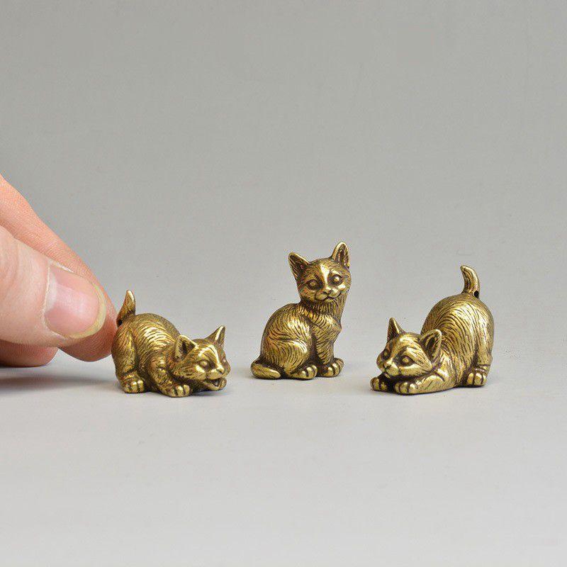 Cute Small Brass Cat Figurines 8 Distinct Styles Miniatures Desktop Ornaments for Bookshelf Decor Unique Christmas Gift Choice