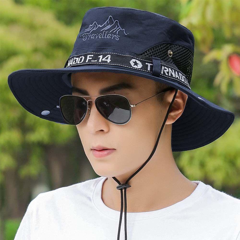 

Adjustable Fashion Outdoor Mesh Letter Climbing Bucket Hat Cotton Large Brim Cap Man Sun Hat