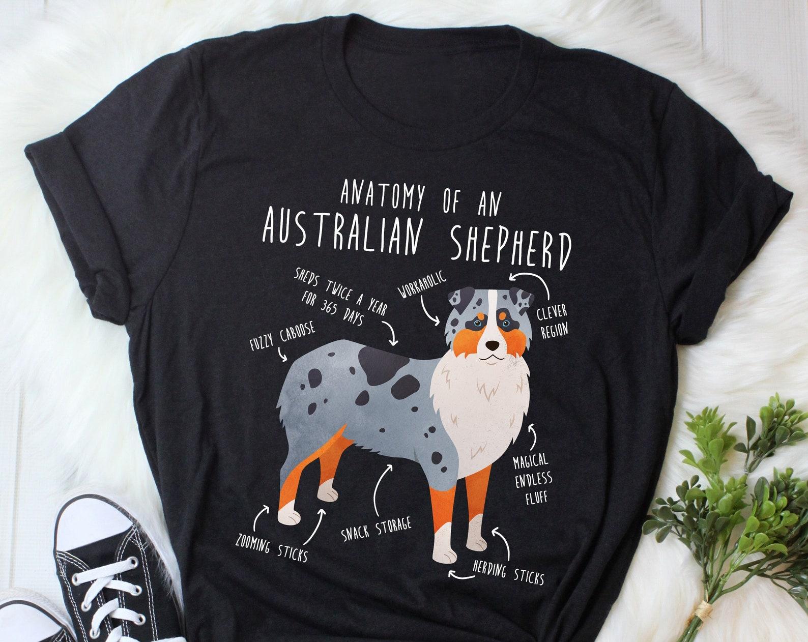 Australian Shepherd Shirt, , , Funny Dog Lover Gift, Cute Aussie Shepherd T-shirt, Pet Tee, Dog Mom, Dog Dad, Dog Anatomy Blue Merle 110