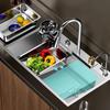 304 Stainless Steel Large Single Bowl Waterfall Kitchen Faucet & Sink for Vegetable & Dishwashing