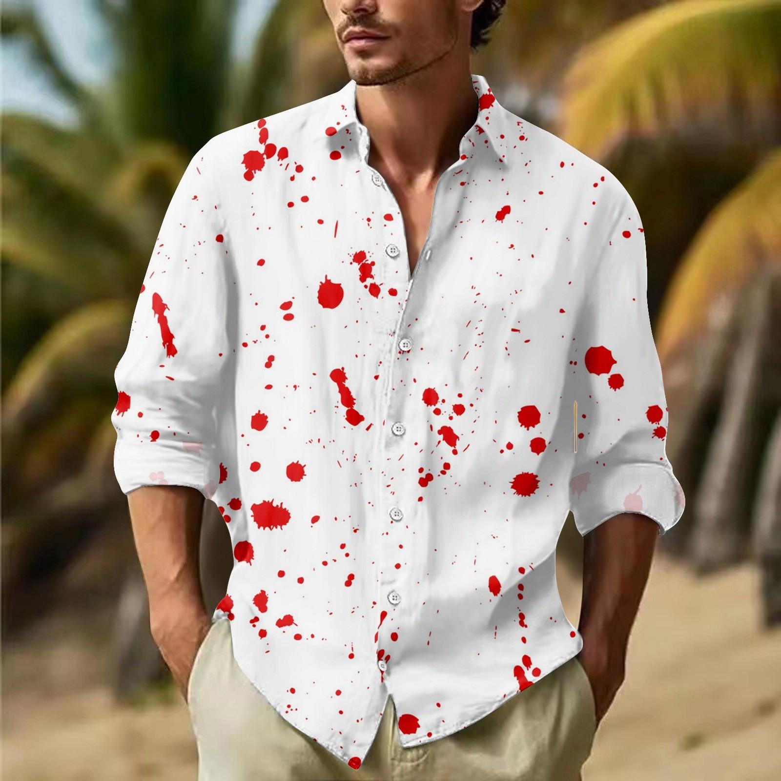 

Мужские рубашки с длинными рукавами и пуговицами на Хэллоуин, мужские повседневные модные рубашки с длинными рукавами XXXXL красный