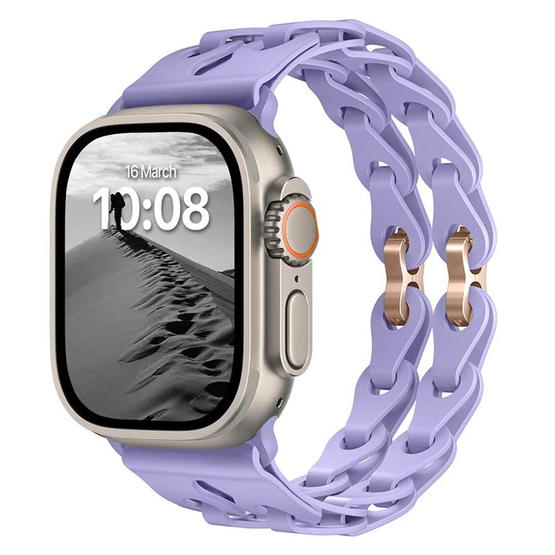 Pulseira de Silicone de Elo Duplo para Apple Watch Band Ultra 2 49mm 44mm 40mm 45mm 41mm 42mm Bracelete para Series 9 8 7 6 5 4 SE 3