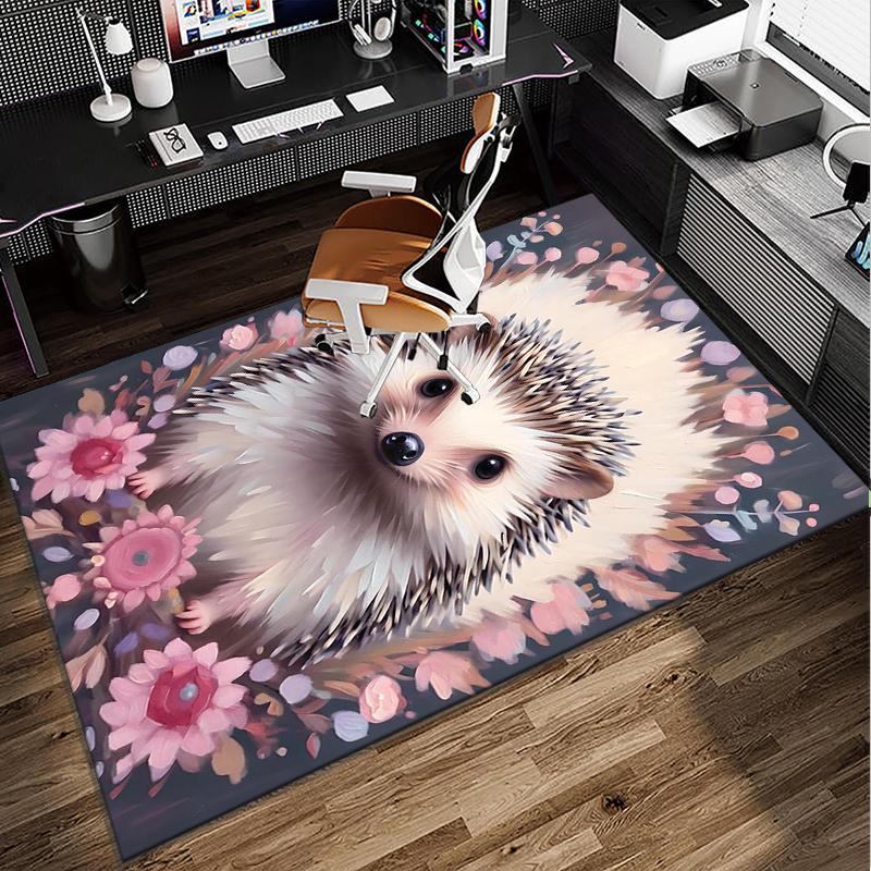 Autumnal Hedgehog Family Office Rug Chair Mat, Entryway Carpet, Suitable for Front Door, Bedroom, Living Room, Desk, Holiday Gift