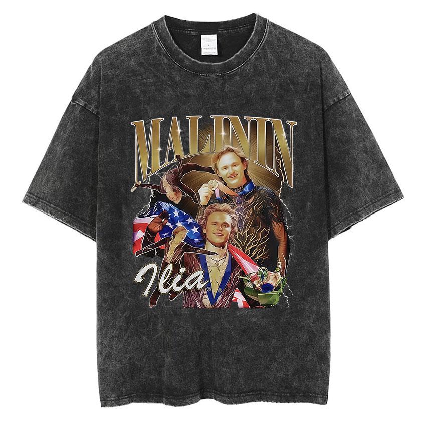 

Vintage Washed Ilia Malinin Champions Graphic T Shirt Mens Fans Gift Fashion Cotton Short Sleeve Tshirt Gothic Streetwear S