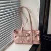 Rivet Belt Buckle Underarm Bag Large Capacity Tote Bag Trendy PU LeatherShoulder Bag  Commute