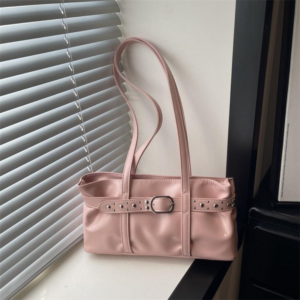 Rivet Belt Buckle Underarm Bag Large Capacity Tote Bag Trendy PU LeatherShoulder Bag Commute