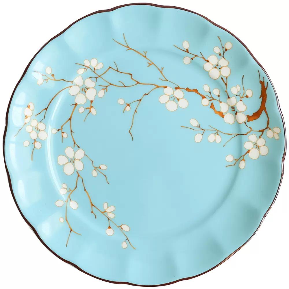 Blaues Porzellan Kaffeetassen- und Untertassenset Bone China Teetasse Pflaumenmuster Kaffeetassen