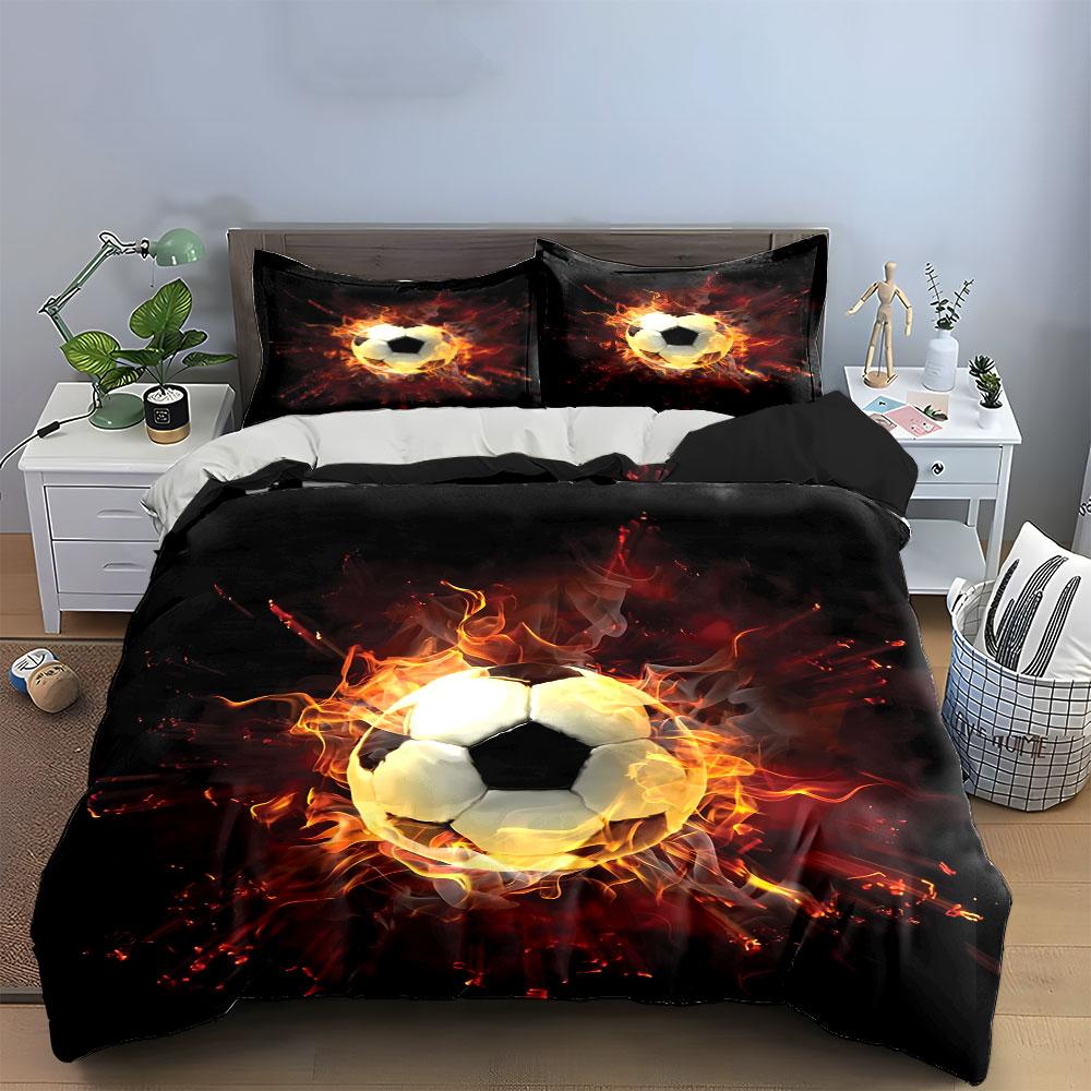 Fiery Soccer Set For Enthusiasts Kid'S And Adults' Bedroom Decor, Exquisite Three-Piece Bedding Set Gift